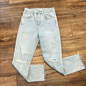 Zara Distressed Light Wash High Rise Straight Jeans Size 2 | 26” Inseam